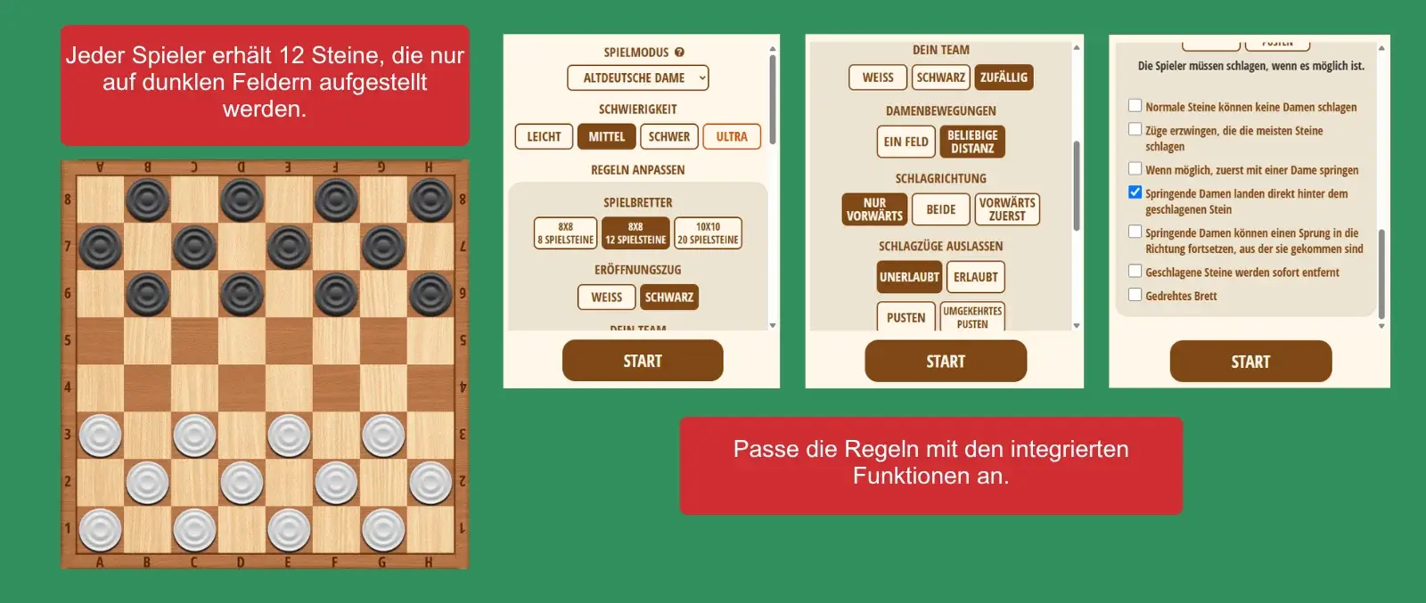 Aufbau von Dame